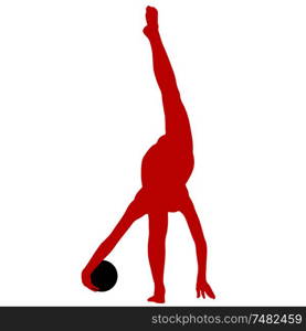 Silhouette girl gymnast with the ball on white background.. Silhouette girl gymnast with the ball on white background