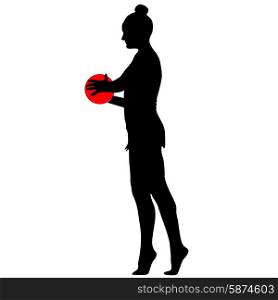 Silhouette girl gymnast with the ball. Vector illustration.