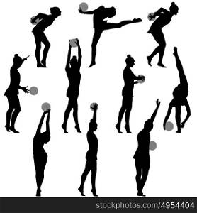 Silhouette girl gymnast with the ball. Vector illustration. Silhouette girl gymnast with the ball. Vector illustration.