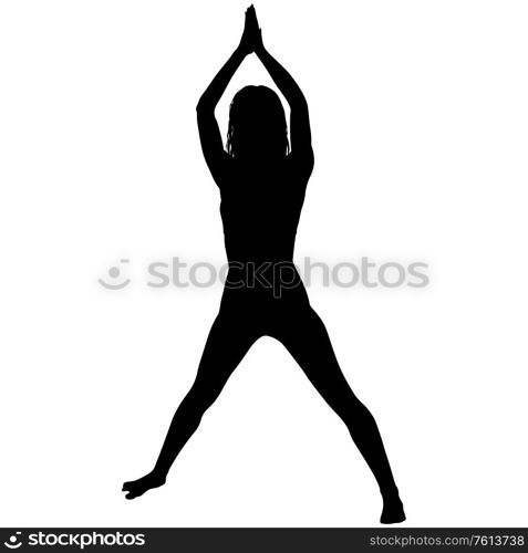 Silhouette girl on yoga class in pose on a white background.. Silhouette girl on yoga class in pose on a white background