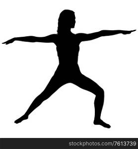 Silhouette girl on yoga class in pose on a white background.. Silhouette girl on yoga class in pose on a white background