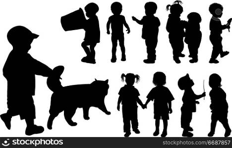 Silhouette girls and boys, vector