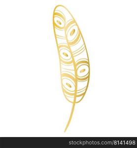Silhouette golden boho feather decorated with circles isolated vector. Beautiful subject for writing and creativity. Literature and writing symbol, gold icon clipart