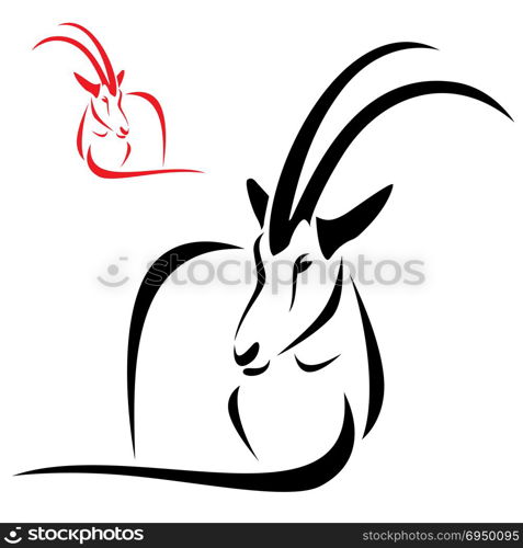 Silhouette goral on white background, vector