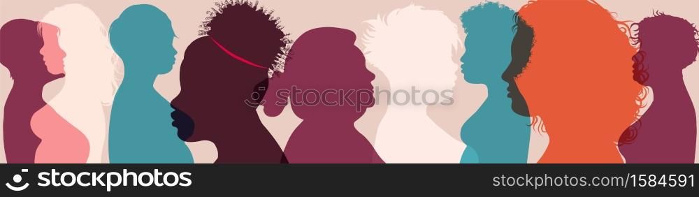 Silhouette group of overweight female multiethnic women and girls. Diversity Fat and corpulent women with cellulite. Health care. Lifestyle. Weight loss. Diet concept. Fitness