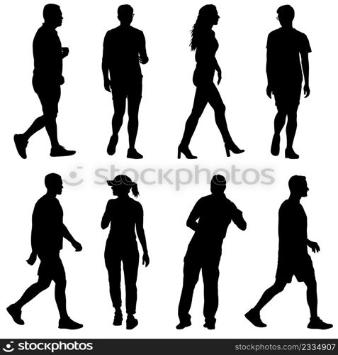 Silhouette Group of People Standing on White Background.. Silhouette Group of People Standing on White Background