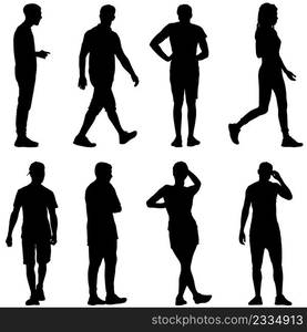 Silhouette Group of People Standing on White Background.. Silhouette Group of People Standing on White Background