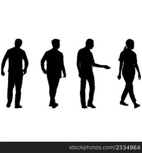 Silhouette Group of People Standing on White Background.. Silhouette Group of People Standing on White Background
