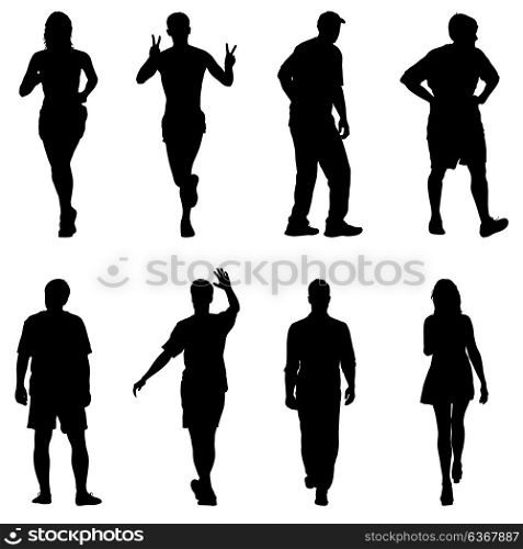 Silhouette Group of People Standing on White Background. Silhouette Group of People Standing on White Background.