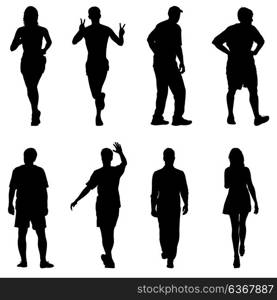 Silhouette Group of People Standing on White Background. Silhouette Group of People Standing on White Background.