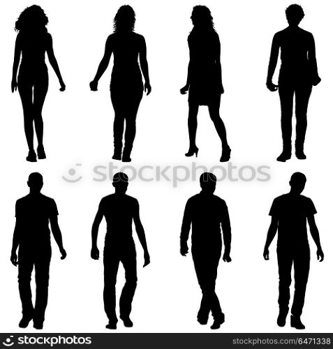 Silhouette Group of People Standing on White Background. Silhouette Group of People Standing on White Background.