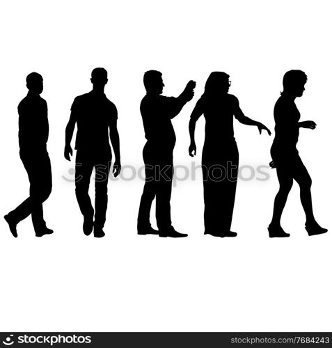 Silhouette Group of People Standing on White Background.. Silhouette Group of People Standing on White Background