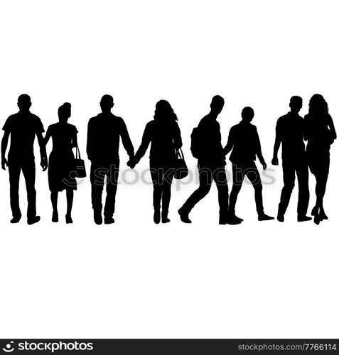 Silhouette Group of People Standing on White Background.. Silhouette Group of People Standing on White Background