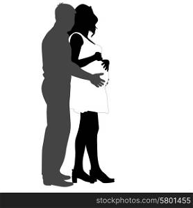Silhouette Happy pregnant woman and her husband. Vector illustration.