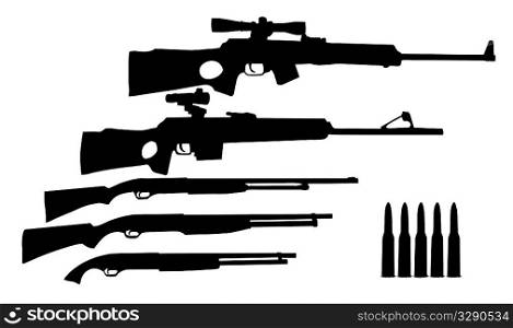 silhouette hunt weapons isolated on white background