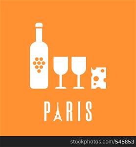 Silhouette icons of wine and cheese. Paris logo. Clean and modern vector illustration for design, web.