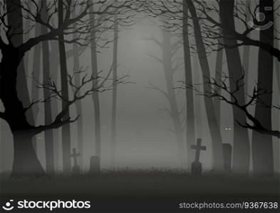 Silhouette illustration of trees in the dark scary woods, for Halloween theme or background