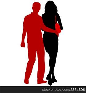 Silhouette man and woman walking hand in hand.. Silhouette man and woman walking hand in hand