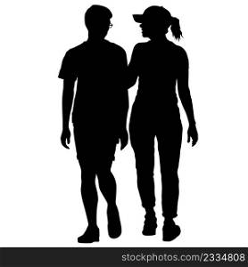 Silhouette man and woman walking hand in hand.. Silhouette man and woman walking hand in hand