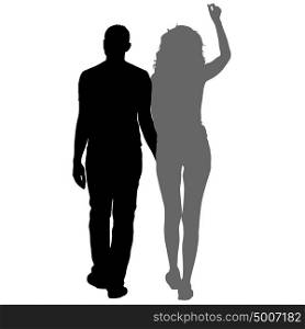 Silhouette man and woman walking hand in hand. Silhouette man and woman walking hand in hand.