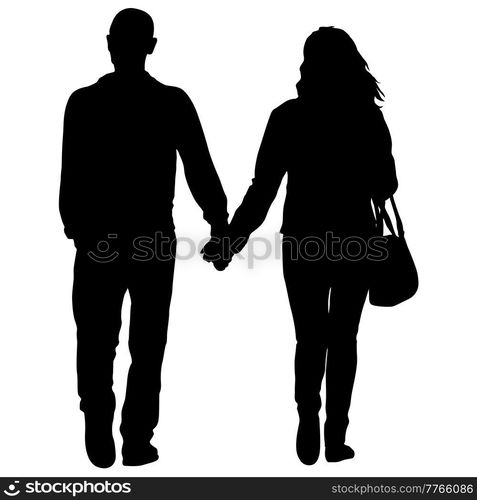 Silhouette man and woman walking hand in hand.. Silhouette man and ...