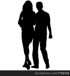 Silhouette man and woman walking hand in hand.. Silhouette man and woman walking hand in hand