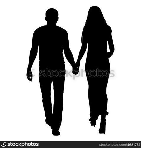 Silhouette man and woman walking hand in hand. Vector illustration. Silhouette man and woman walking hand in hand. Vector illustration.