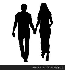 Silhouette man and woman walking hand in hand. Vector illustration. Silhouette man and woman walking hand in hand. Vector illustration.