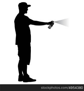Silhouette man holding a spray on a white background. Vector illustration. Silhouette man holding a spray on a white background. Vector illustration.
