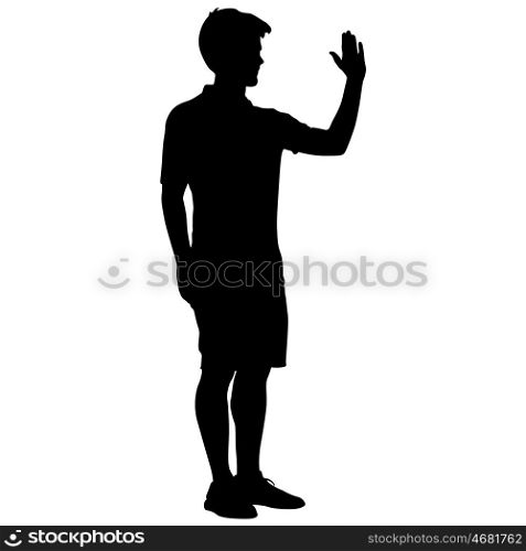 Silhouette man raised his left hand up. Vector illustration. Silhouette man raised his left hand up. Vector illustration.