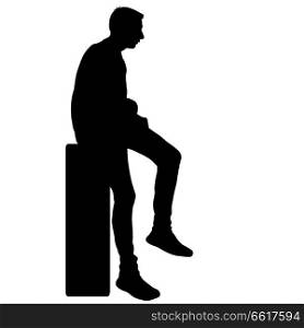 Silhouette man sitting on a chair white background.. Silhouette man sitting on a chair white background