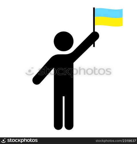 Silhouette man with flag Ukraine. Black icon. Vector illustration. stock image. EPS 10.. Silhouette man with flag Ukraine. Black icon. Vector illustration. stock image.