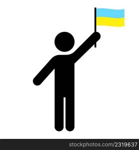 Silhouette man with flag Ukraine. Black icon. Vector illustration. stock image. EPS 10.. Silhouette man with flag Ukraine. Black icon. Vector illustration. stock image.