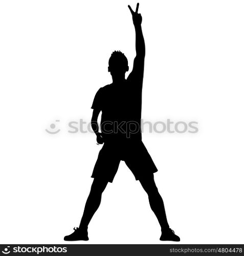 Silhouette man with his hand raised in the form of the letter V. Vector illustration. Silhouette man with his hand raised in the form of the letter V. Vector illustration.