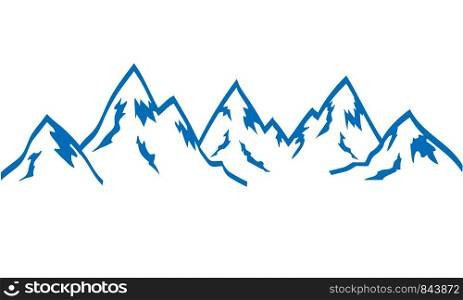 silhouette mountains hand draw icon blue on white, stock vector illustration