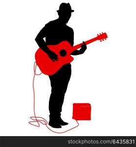 Silhouette musician plays the guitar on a white background. Silhouette musician plays the guitar on a white background.