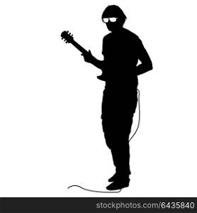 Silhouette musician plays the guitar on a white background. Silhouette musician plays the guitar on a white background.