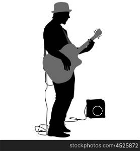 Silhouette musician plays the guitar. Vector illustration. Silhouette musician plays the guitar. Vector illustration.