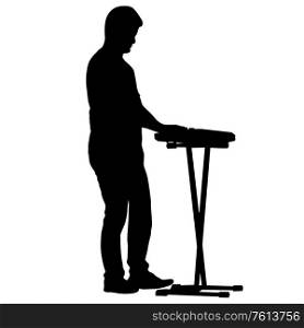 Silhouette musician plays the synthesizer on a white background.. Silhouette musician plays the synthesizer on a white background