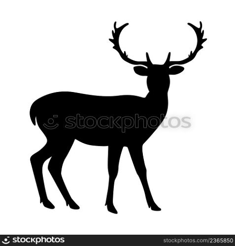 Silhouette noble proud deer vector illustration. Outline black image wild animal. Side view sketchy. Silhouette noble proud deer vector illustration
