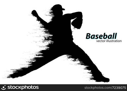 silhouette of a baseball player. Text on a separate layer, color can be changed in one click. Vector illustration. Silhouette of a baseball player. Vector illustration