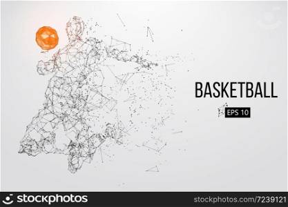 Silhouette of a basketball player. Dots, lines, triangles, color effects and background on a separate layers, color can be changed in one click. Vector illustration. Silhouette of a basketball player. Vector illustration