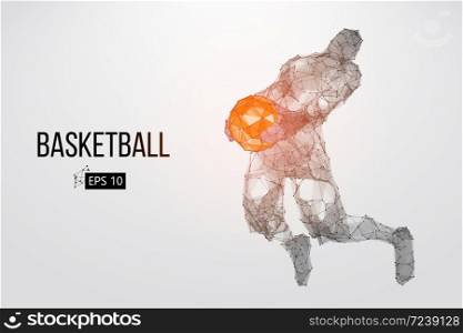 Silhouette of a basketball player. Dots, lines, triangles, color effects and background on a separate layers, color can be changed in one click. Vector illustration. Silhouette of a basketball player. Vector illustration