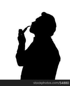 Silhouette of a bearded man smoking pipe looking up