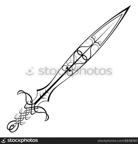 Silhouette of a black sword on a white background