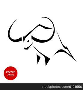 Silhouette of a bull with huge horns isolated on white background. Vector illustration.