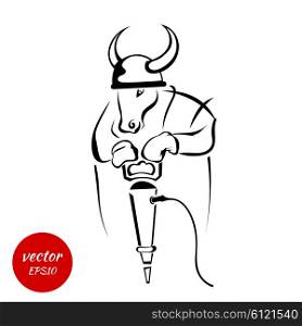 Silhouette of a bull with the tool isolated on white background. Vector illustration.