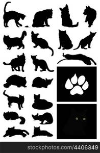 Silhouette of a cat. Black silhouettes of house cats. A vector illustration