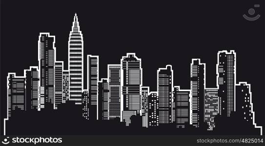 Silhouette of a city landscape with skyscrapers and city buildings. Silhouette of a city