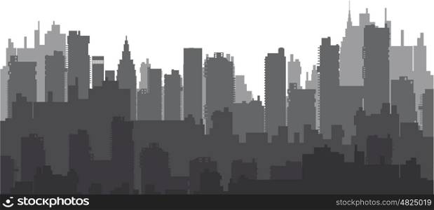 Silhouette of a city landscape with skyscrapers and city buildings. Silhouette of a city